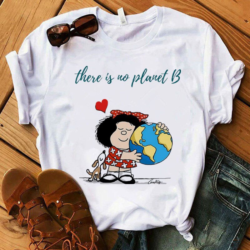 Mafalda T-shirt Women Summer Harajuku Casual Short Sleeve T-shirts Streetwear O-Neck White Tops Tee 90s Cartoon Tshirt Femme Top