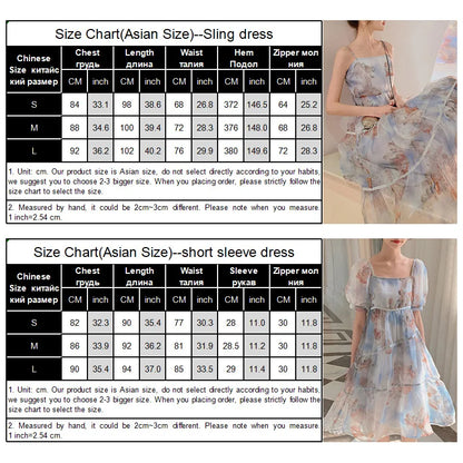 lovwvol  -French Fairy Dress for Women, Elegant Chiffon Midi Dress, Puff Sleeve, Square Collar, Vintage, Angel Print, Summer