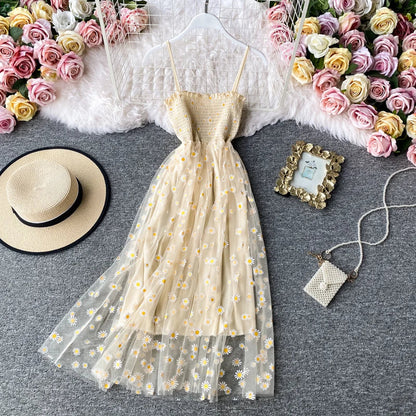 lovwvol   Summer Beach Mesh Floral Dress Women Vintage Elegant Sexy Beach Sundress Woman Party Night Korean Kawaii Vestidos