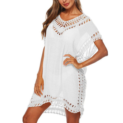 Sexy Women Loose Beach Dress Tunic Solid Bikini Cover UP Swimsuit Beachwear Swimwear Hollow Out Beach Dress Robe De Plage