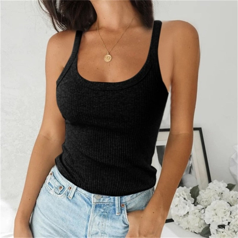 lovwvol Women Sleeveless Spaghetti Vest Quality Knitted Camis U-neck Tank Tops Casual Solid Color Basic Camisole For Female Plus Size