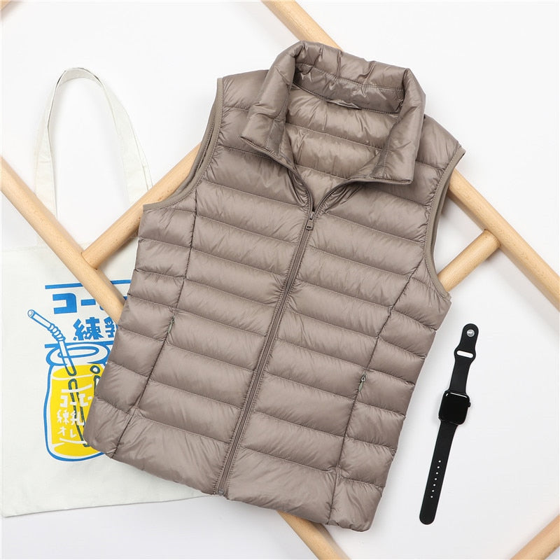 New Autumn Women Ultra Light Down Vest White Duck Down Coat Parka Ladies Sleeveless Waistcoat Plus Size 3XL