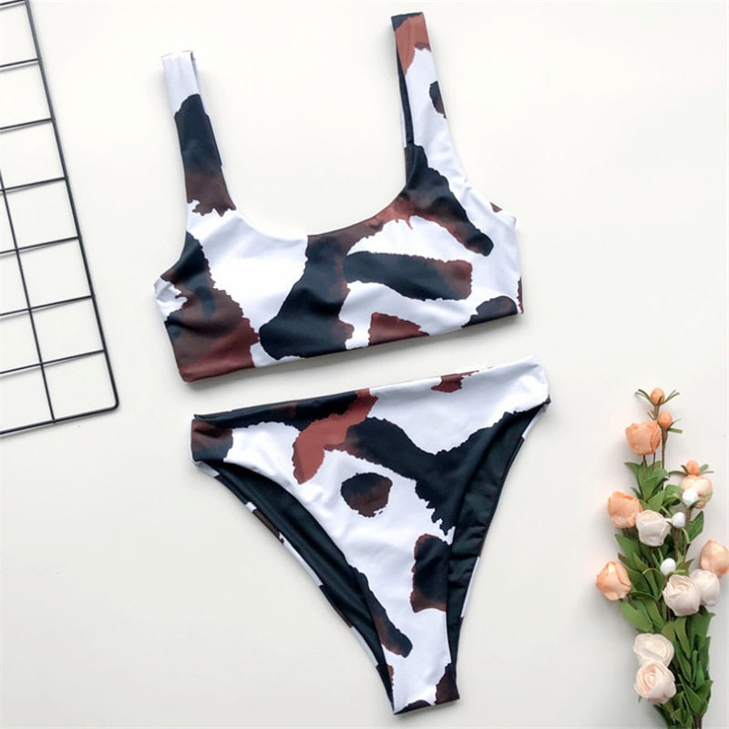 Sexy Bikini Mujer New Cow Print Swimsuit Women Two Pieces Push Up Biquini Brazilian Swimming Suit For Women Beach Swimwear