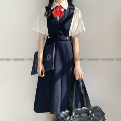 Students Ceylon Black Tea Japanese Girl's Long Pleated Dress Summer Women's Sleeveless Pinafore Dress JK High School Uniform