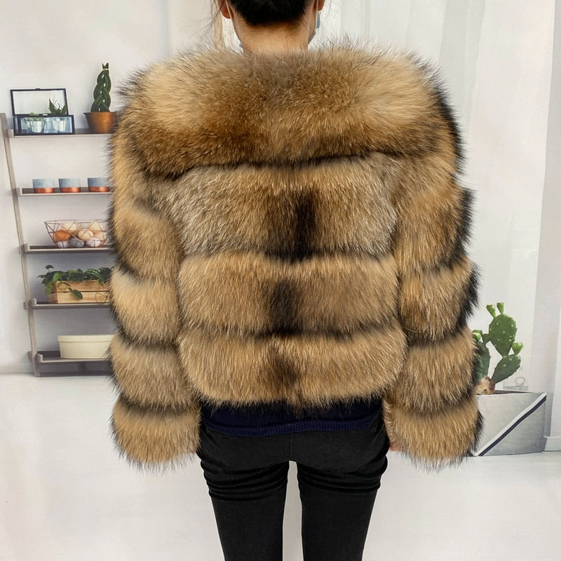 Natural Winter Real Raccoon Coat Plus Size Clothes Women Big Fluffy Real Fur Coats  New Style Jacket