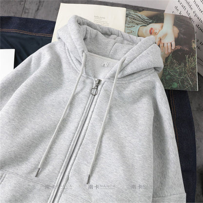 Lazy Plush and Thick Zip-up Autumn And Winter Fashion Women Sweatshirt  hoodie coat  Korean Soild Color Long Sleeve Female