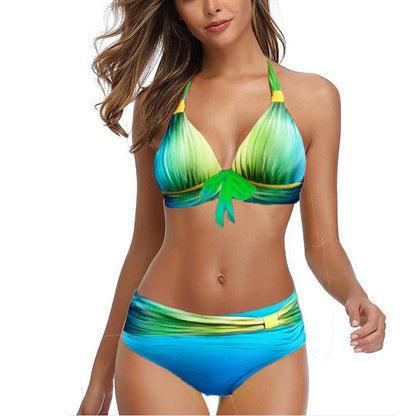 S-5XL Plus Size Neon Striped Bikini Set Push Up Women High Waist Halter Beach Swimwear Retro Bowknot Bathing Suit Swimming Suit