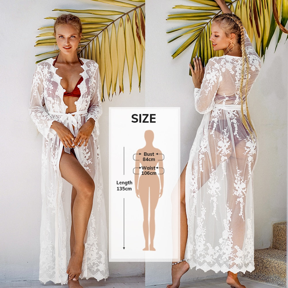 White Crochet Bikini Cover Up with Fringe Trim Women Sexy Hollow Tunic Beach Dress Summer Bathing Suit Beachwear