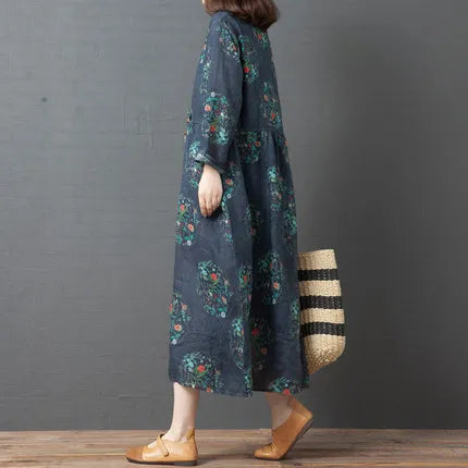 lovwvol  2024 New Arrival Long Sleeve Spring Dress Soft Cotton Blend Print Floral Vintage Dress  Loose Women Casual Autumn Dress