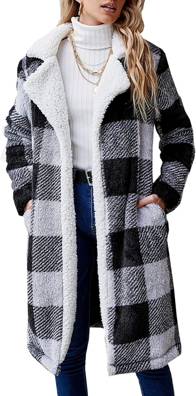 lovwvol Women's Fuzzy Fleece Lapel Open Front Long Cardigan Coat Faux Fur Warm Winter Outwear Jackets Jacket Women  Plus Size Fur Coat