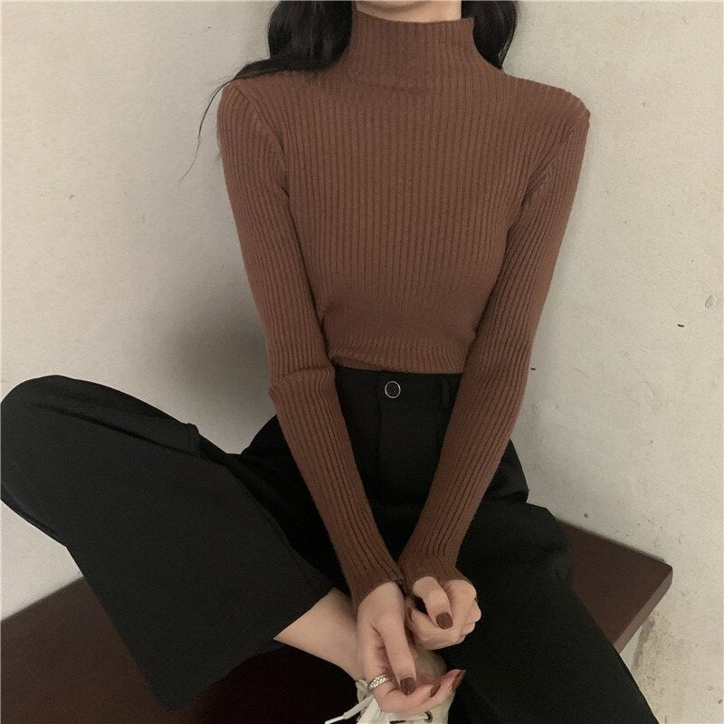 lovwvol lovwvol White Half High Neck Sweater Women's Autumn Winter Long Sleeved Top Foreign Style Bottomed Sweater Rac