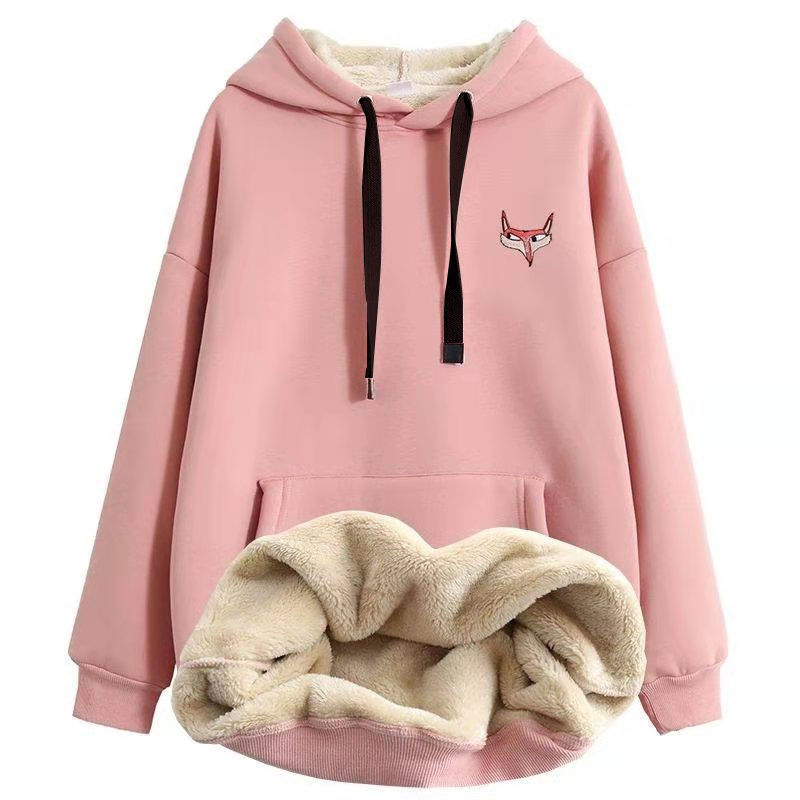 lovwvol Jacket women solid color hoodies autumn winter imitation lamb wool korean loose plus velvet thick zipper sweatshirt tops