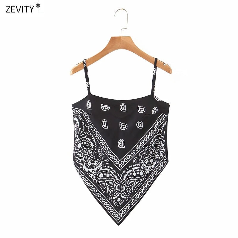 lovwvol New Women vintage paisley print spaghetti strap sexy chic camis tank ladies summer backless bowknot sling tops LS3866