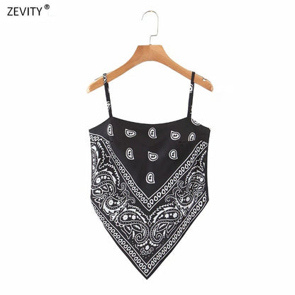 lovwvol New Women vintage paisley print spaghetti strap sexy chic camis tank ladies summer backless bowknot sling tops LS3866