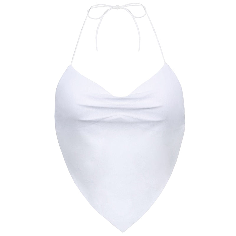 Sexy Transparent y2k Mesh Halter Tops Women V-neck Backless Korean Solid Crop Tops Fashion Korean Camisole 90s Tee Cuteandpsycho