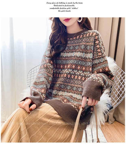 lovwvol New Hong Kong Style Retro Sweater Schoolgirl Korean Loose Winter Lazy Wind Plus Size Sweater Tide