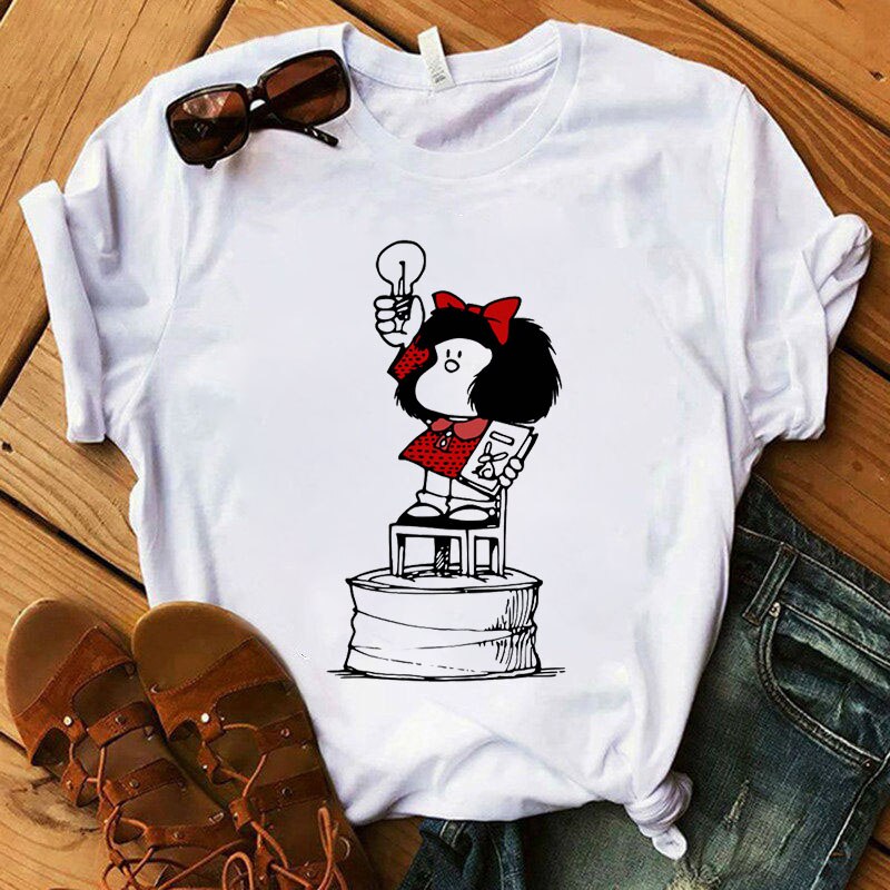 Mafalda T-shirt Women Summer Harajuku Casual Short Sleeve T-shirts Streetwear O-Neck White Tops Tee 90s Cartoon Tshirt Femme Top