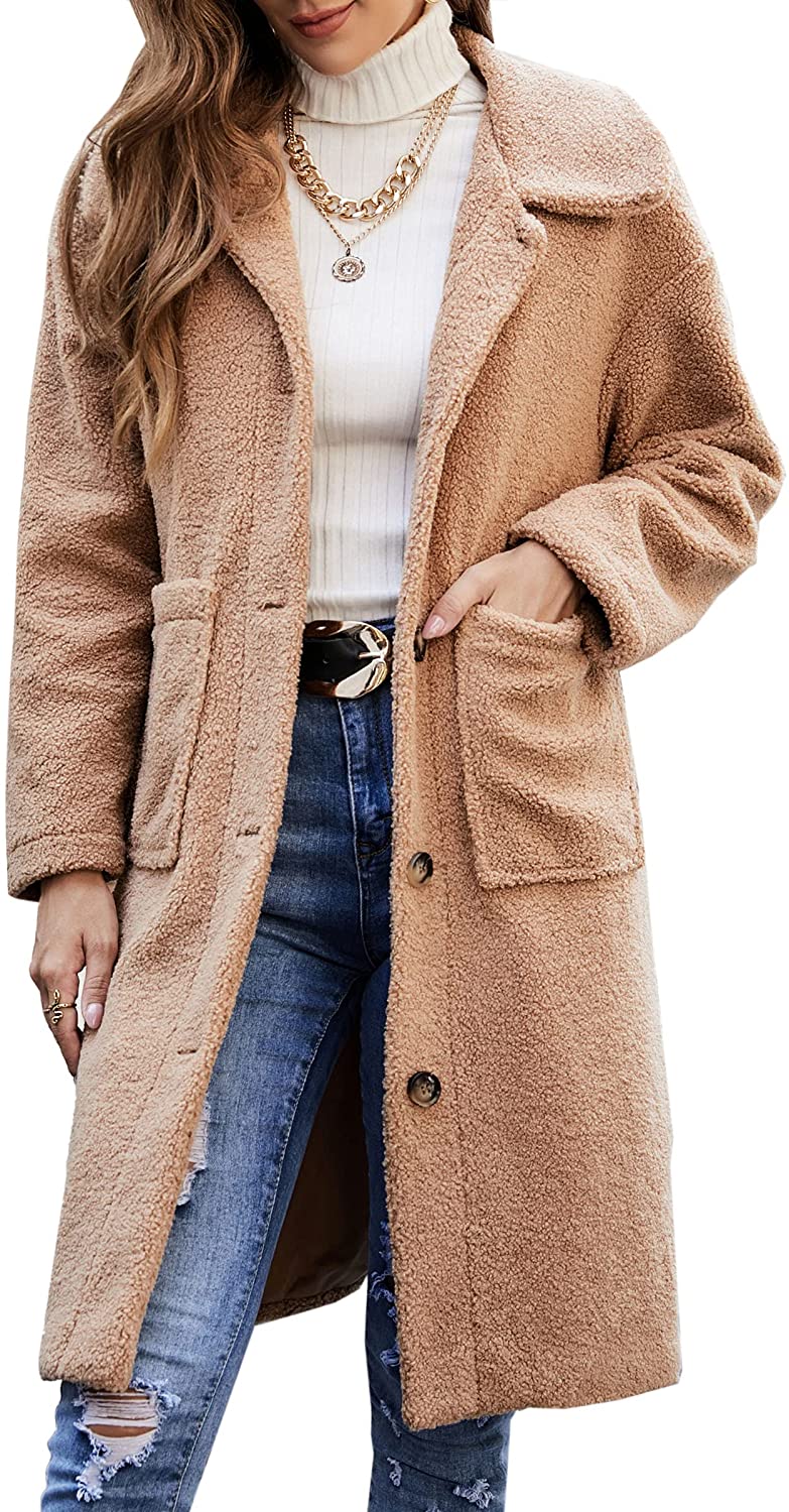 lovwvol Women's Fuzzy Fleece Lapel Open Front Long Cardigan Coat Faux Fur Warm Winter Outwear Jackets Jacket Women  Plus Size Fur Coat