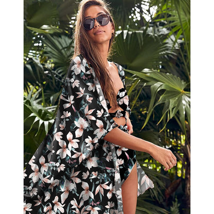 Leaves Print Bikini Beach Cover up Tunics for Beach Long Kaftan Bikini Cover up Robe de Plage Sarong Beach Swimsuit cover-ups