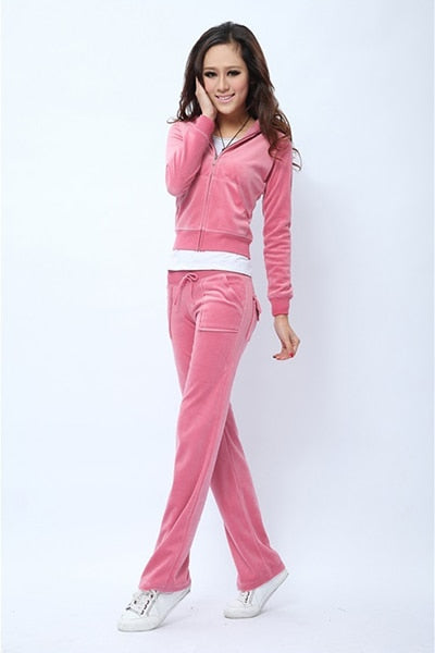 Spring/Fall Women's Brand Velvet Fabric Tracksuits Velour Suit Women Track Suit Hoodies And Pants fat sister sportswear