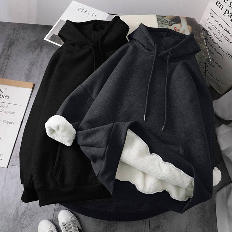 Winter Sweatshirt Women Movement White Tops Hooded Plus Velvet Thick Zipper Up Hoodie Casual Oversized Black Gray Woman Clothes