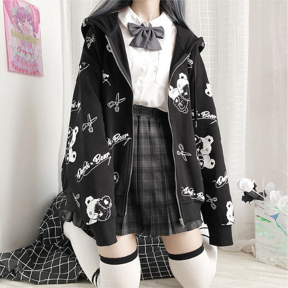 lovwvol     Gothic Sweatshirt Women Black Zip Up Hoodie Fashion Autumn Winter Clothes Women Hoodies Korean Long Sleeve Emo Pullover