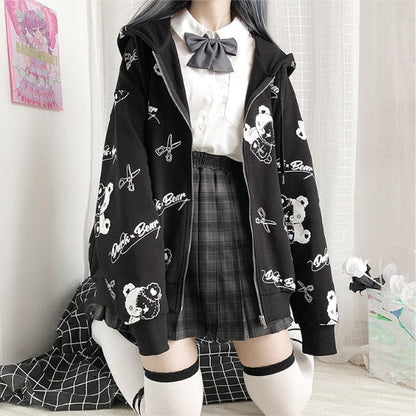 lovwvol     Gothic Sweatshirt Women Black Zip Up Hoodie Fashion Autumn Winter Clothes Women Hoodies Korean Long Sleeve Emo Pullover