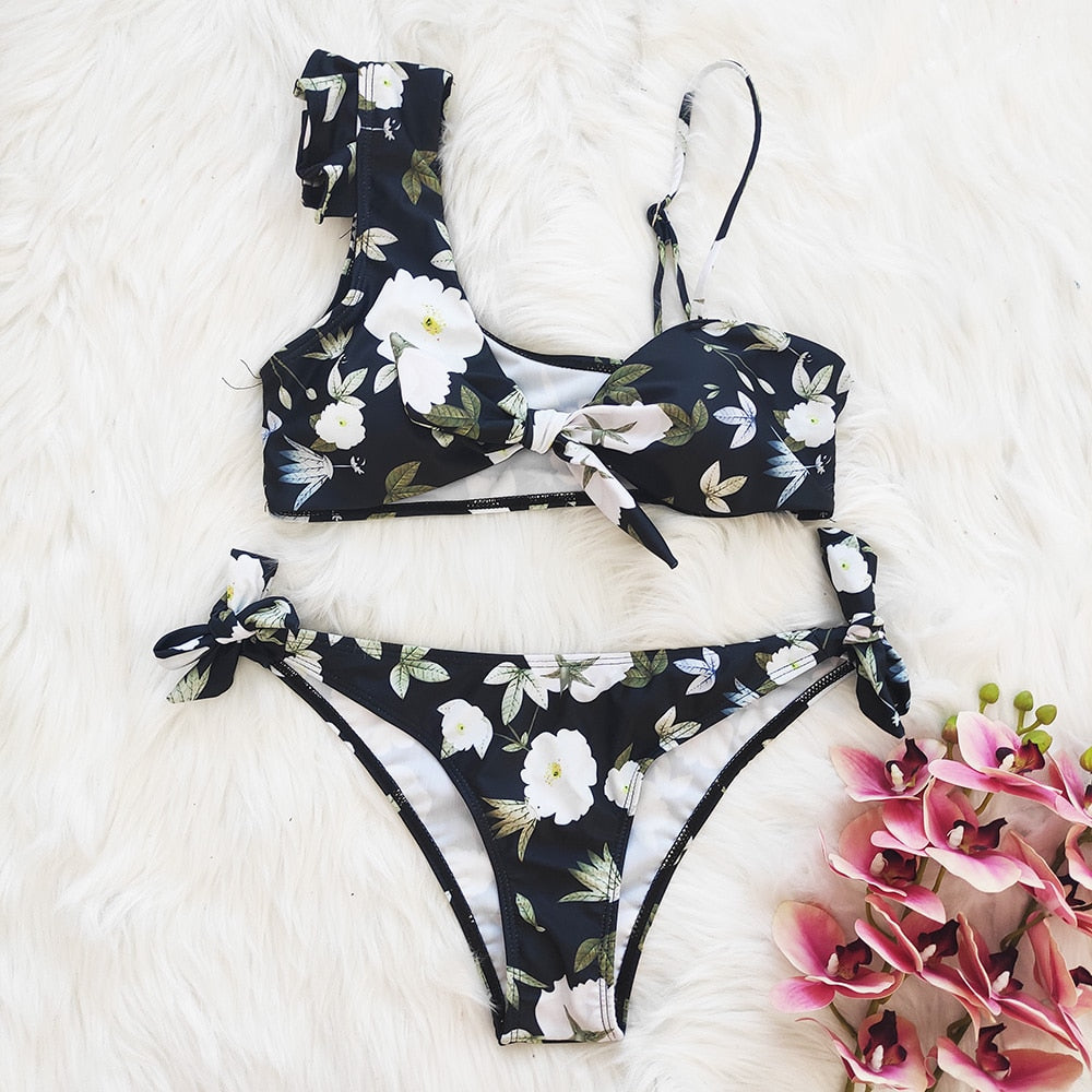 High Waist Bikini Ruffle Swimwear Women Print Sexy Swimsuit Push Up Bikinis Plus Size Bathing Suits Floral Beach Wear