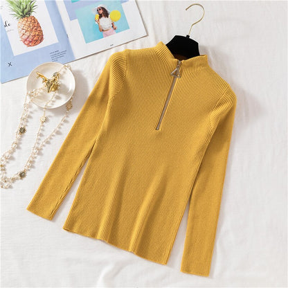 Sexy Turtleneck Sweater Women Autumn Winter Clothes Sueter Mujer Zip Christmas Sweaters Pink Fashion Pullovers Ladies