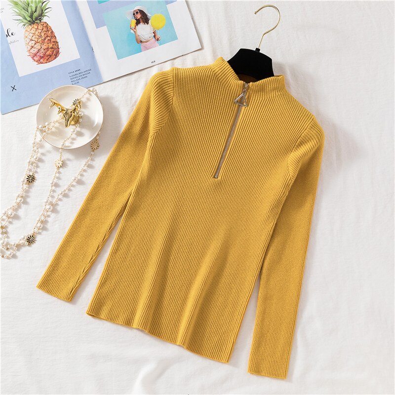 lovwvol Sexy Turtleneck Sweater Women Autumn Winter Clothes Sueter Mujer Zip Christmas Sweaters Pink Fashion Pullovers Ladies