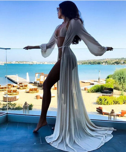 New Hot Sale Summer sexy Women Chiffon see-through Bikini long Cover Up Swimsuit Swimwear Beach Dress Bathing Suit Cover-Ups