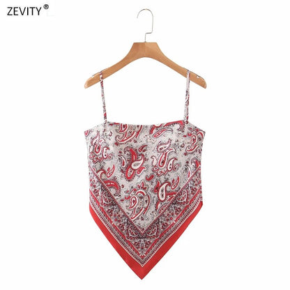 lovwvol New Women vintage paisley print spaghetti strap sexy chic camis tank ladies summer backless bowknot sling tops LS3866