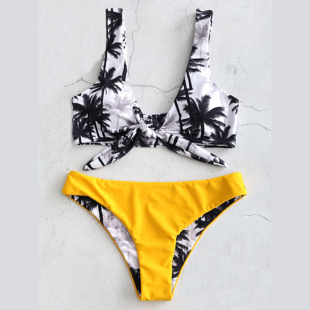 Sunflower Printed Bikini Set Sexy  Swimwear Women Mujer Push Up Padded Biquini Bathers Bandage Bathing Suit Swimsuit Bikini