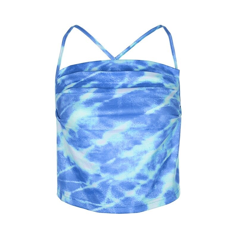 lovwvol Women Sleeveless Tie Dye Top Backless Bandaged Sexy Crop Tops Summer Streetwear Outfits Camis Polyester Fiber camisetas Tops