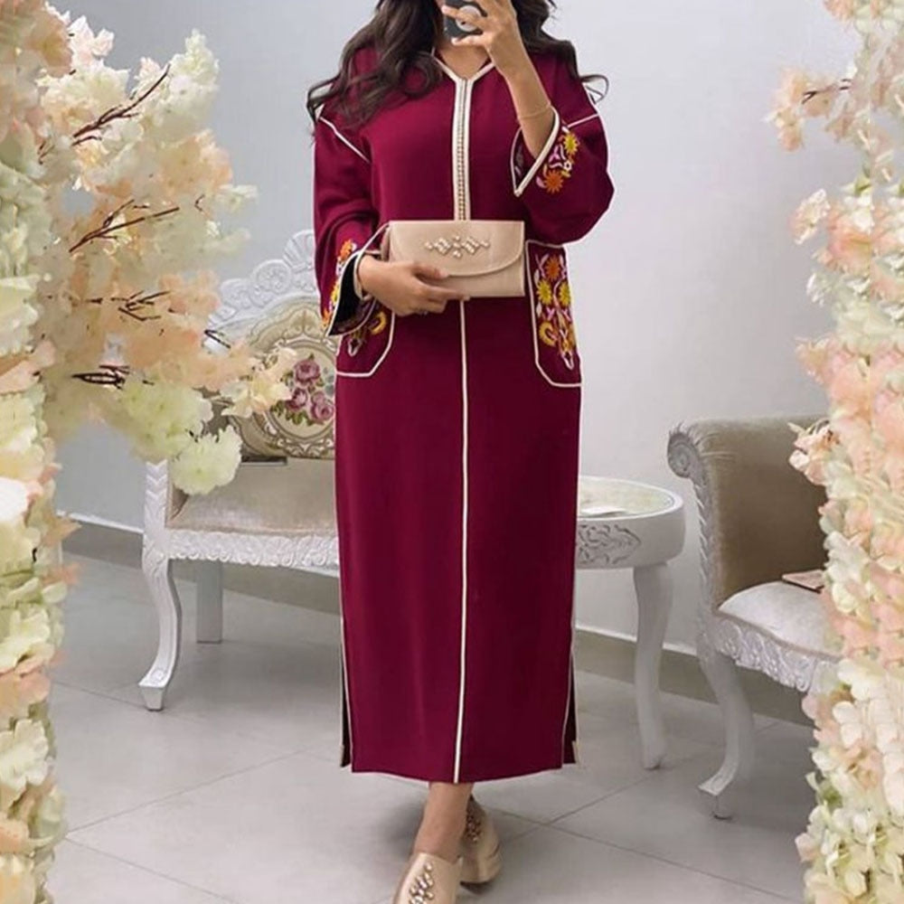 Turkish Dress Elegant Maxi Dresses Muslim African A Line Women Robe Plain Casual Femme Vestiods Office Retro Long Dress