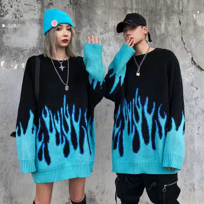 lovwvol vetement femme Winter Autumn Loose Blue Flame Sweater Women Plus Size purple Female Pullover Womens Sweaters tops Pull