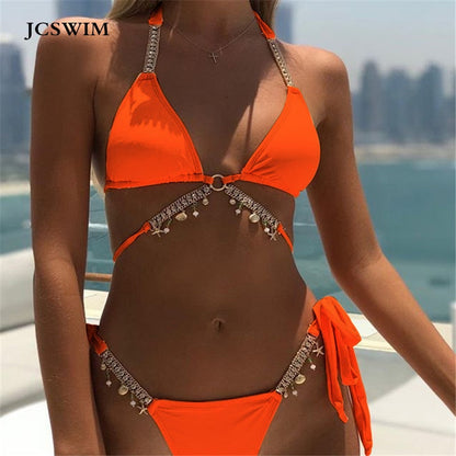 Rhinestone Bikini Mujer Bandage Swimwear Women Two Pieces Brazilian Swimsuit Female Summer Bathing Suit Biquini Set