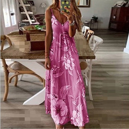 Women Dress Summer Casual Sleeveless Halter Solid Beach Long Dress Round Neck Sling Fashion Beach Clothes Plus Size 5XL