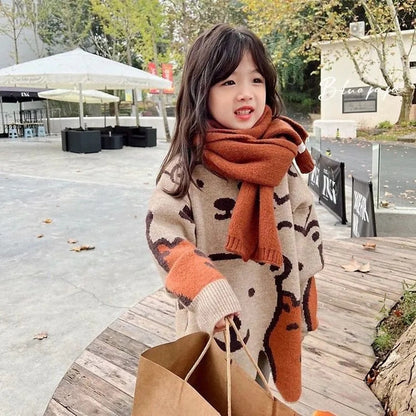 lovwvol Autumn Kids Knitted Print Panda Sweater For Girls Irregular O Neck Christmas Sweater Toddler Baby Pullover Sweaters Coat 6 8 12