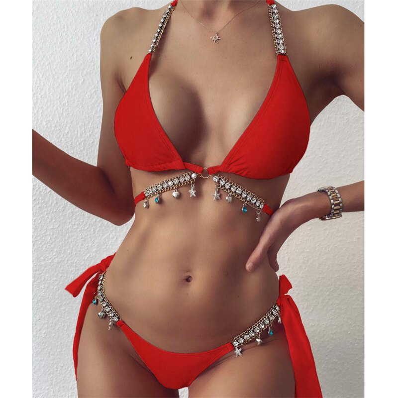 Rhinestone Bikini Mujer Bandage Swimwear Women Two Pieces Brazilian Swimsuit Female Summer Bathing Suit Biquini Set