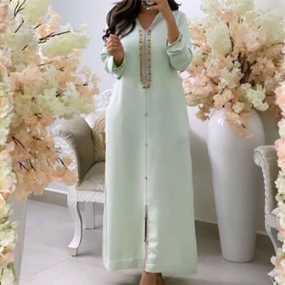 Turkish Dress Elegant Maxi Dresses Muslim African A Line Women Robe Plain Casual Femme Vestiods Office Retro Long Dress