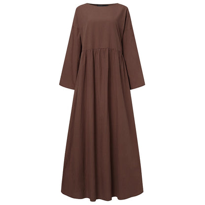 Women Elegant Maxi Long Dress   Autumn Vintage Long Sleeve Solid Sundress Kaftan Femme Robe Vestidos  Baggy