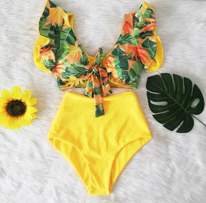 High Waist Bikini Ruffle Swimwear Women Print Sexy Swimsuit Push Up Bikinis Plus Size Bathing Suits Floral Beach Wear