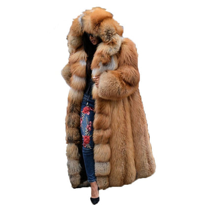 lovwvol     Fashion Long Winter Hooded Faux Fur Coat Loose Thick Warm  Artificial Fur Jacket Women Full Sleeve Outerwear Coats