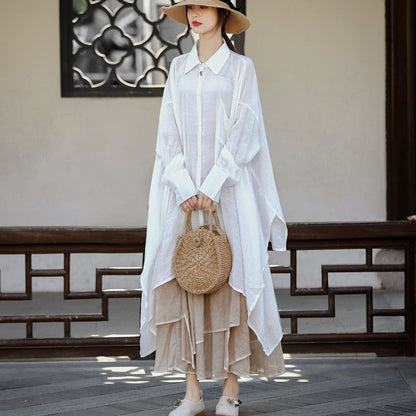 Irregular Shirt Women's New Spring and Summer Original Design Oversized Cotton and Linen Women-blouses