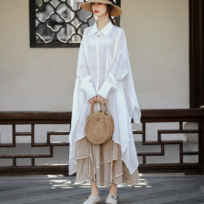 Irregular Shirt Women's New Spring and Summer Original Design Oversized Cotton and Linen Women-blouses