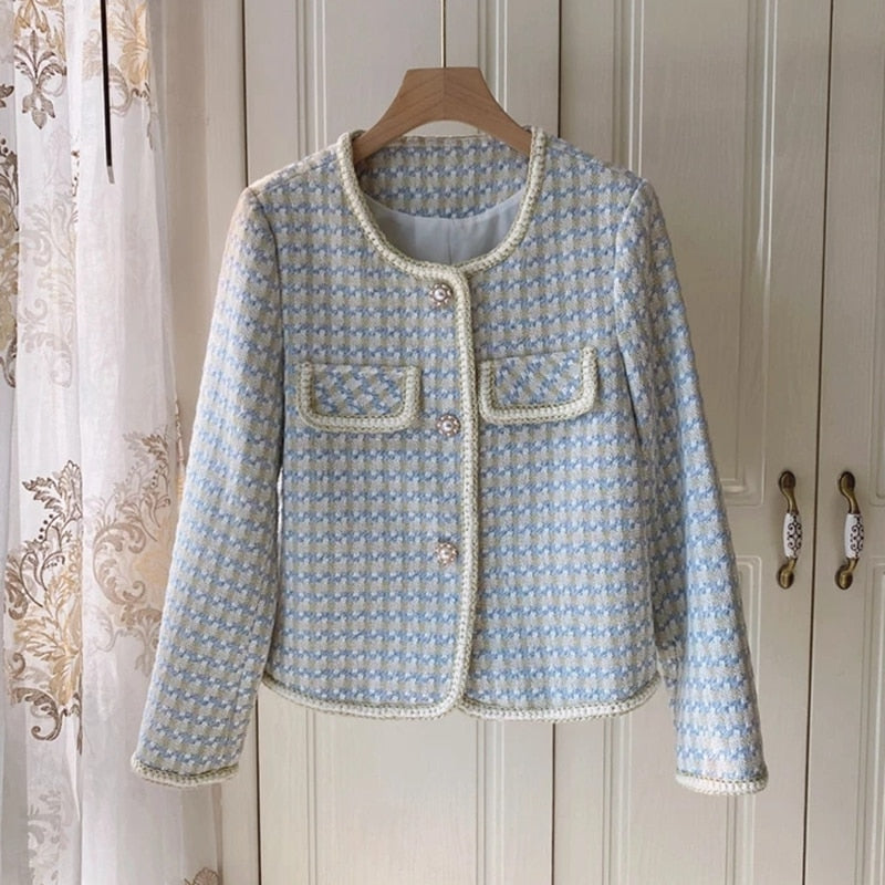 High Quality French Vintage Small Fragrance Tweed Jacket Coat Women's Spring Autumn Casual Fried Street Short Coat Plaid Outwear