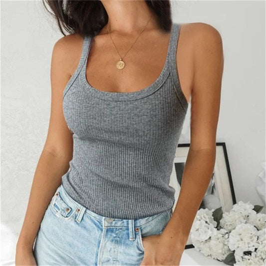 Women Sleeveless Spaghetti Vest Quality Knitted Camis U-neck Tank Tops Casual Solid Color Basic Camisole For Female Plus Size