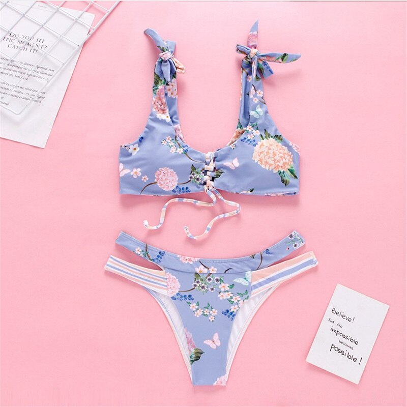 Sexy Dot Floral Bikinis Mujer New Push Up Swimwear Women Hollow Out Swimsuit Patchwork Summer Beachwear Swimming Biquini