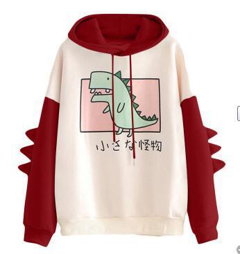 Winter dino hoodie Tops Dinosaur Oversized Cartoon Hoodie Women Fashion Sweatshirt Casual Print Korean Style Thicken Sweatshirt